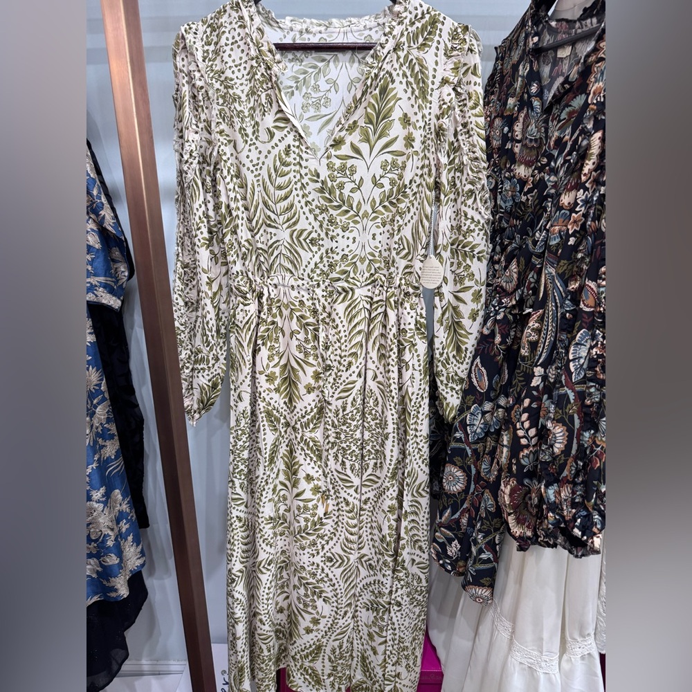 Spartina 449 Olive and Cream Long Sleeve Dress
